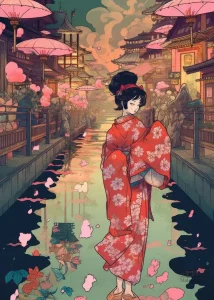 Art mural japonais représentant de belles femmes