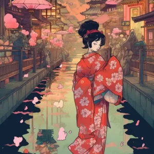 Art mural japonais représentant de belles femmes