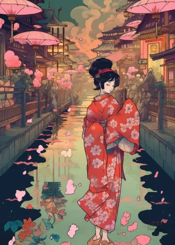Art mural japonais représentant de belles femmes