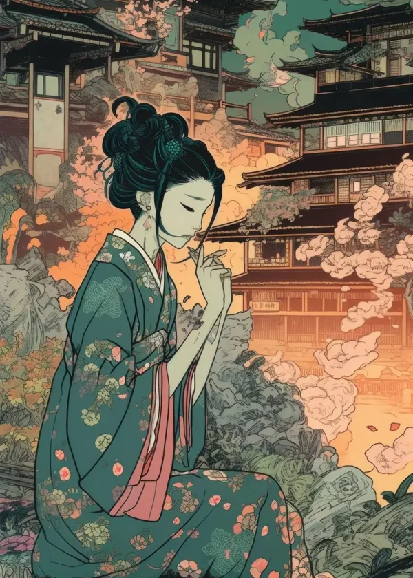 Affiche artistique de femmes élégantes au style japonais