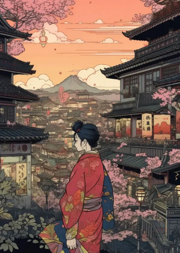 Décoration murale japonaise sur le thème des femmes