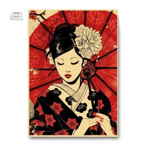 Affiche vintage femme inspirée de l'art japonais