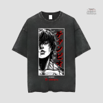 T-shirt japonais avec effet délavé, style unique