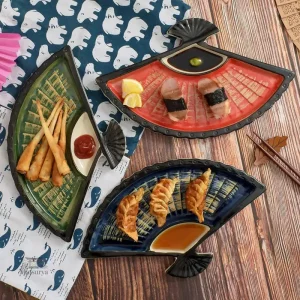 Assiette à collation design éventail, style japonais