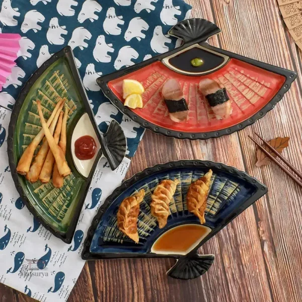 Assiette à collation design éventail, style japonais