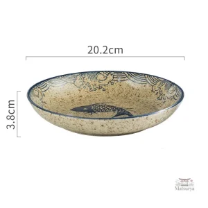 Assiette élégante inspirée de l'art japonais avec motif Koi