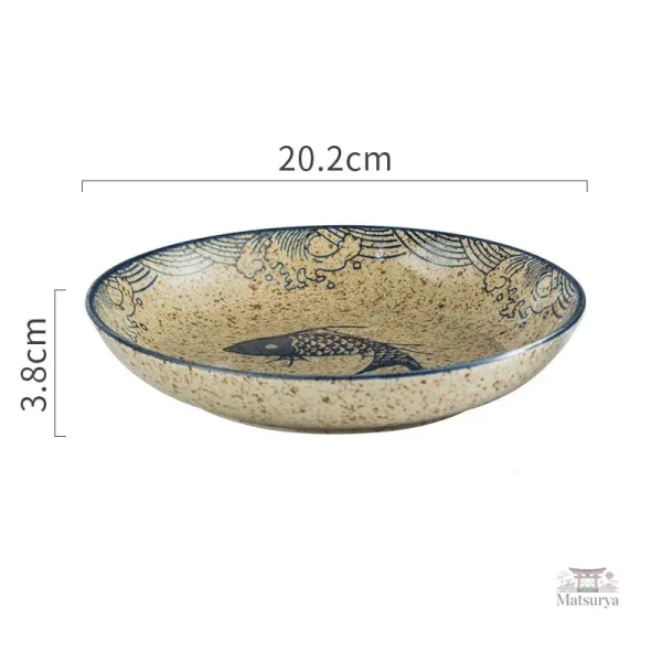 Assiette élégante inspirée de l'art japonais avec motif Koi