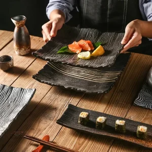 Design contemporain pour assiette japonaise carrée