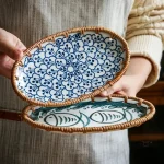 Assiette japonaise en rotin originale, design authentique