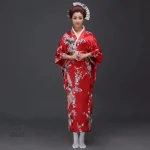 Kimono fleuri rouge authentique pour femme