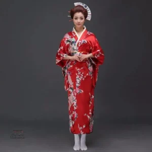 Kimono fleuri rouge authentique pour femme