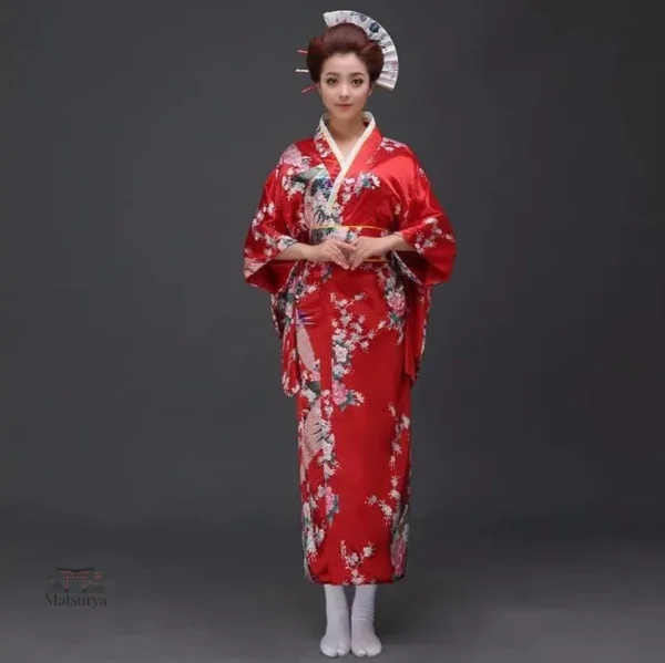 authentique-kimono-fleuri-rouge-1 Kimono fleuri rouge authentique pour femme