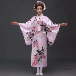 Kimono fluide rose authentique pour femme