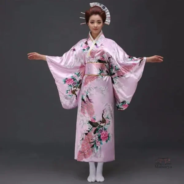 Kimono fluide rose authentique pour femme