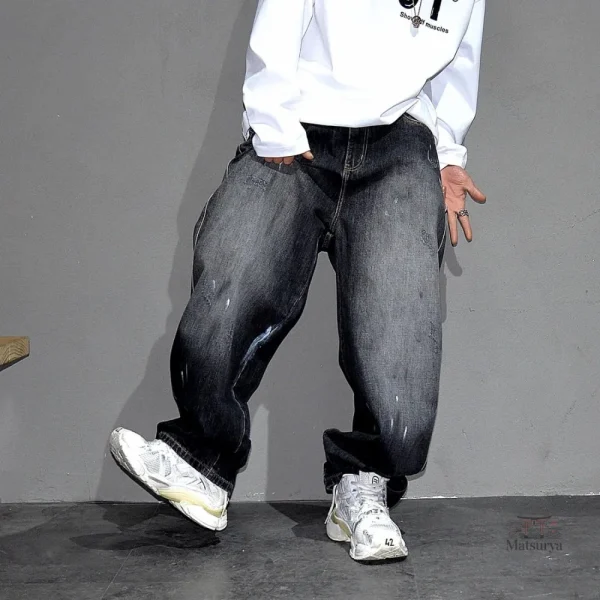 Pantalon baggy délavé style japonais pour homme