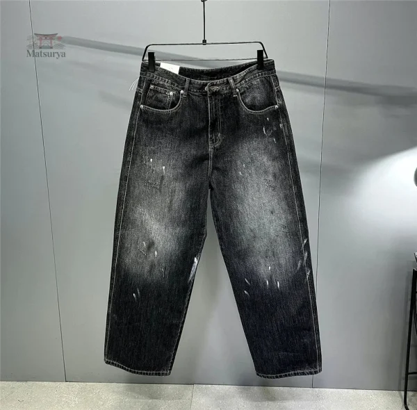 Pantalon homme délavé, style baggy japonais