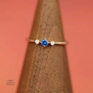 Bague en Zircon Bleu, style japonais raffiné