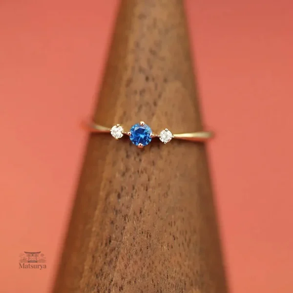 Bague en Zircon Bleu, style japonais raffiné