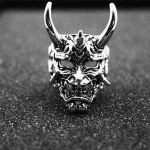 Bague demon japonais en argent, style traditionnel
