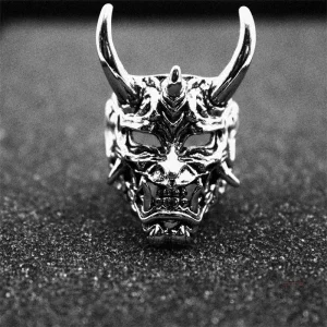 Bague demon japonais en argent, style traditionnel