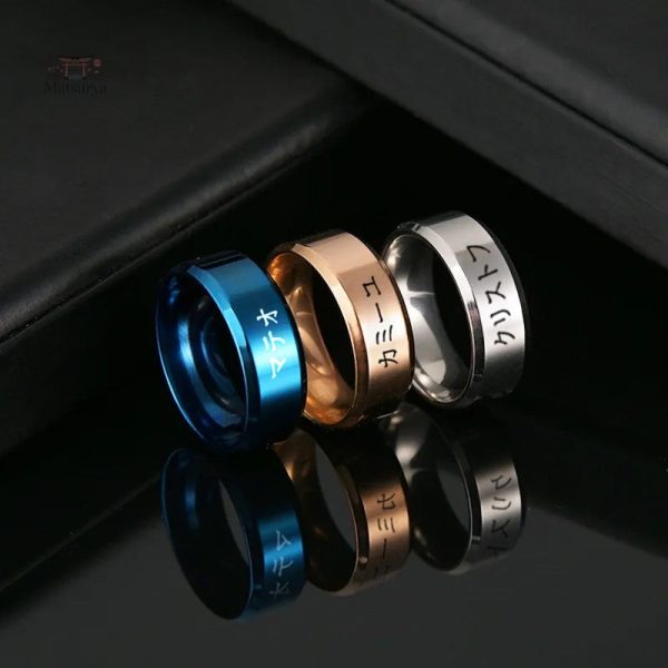 Bague en acier, design japonais, gravure personnalisée