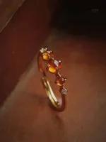 Bague Japonaise Ambre de soleil et Grenat Orange