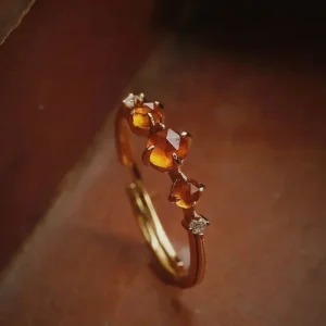 Bague Japonaise Ambre de soleil et Grenat Orange