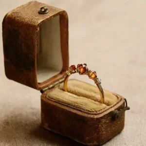 Bague Ambre de soleil avec pierre Grenat Orange