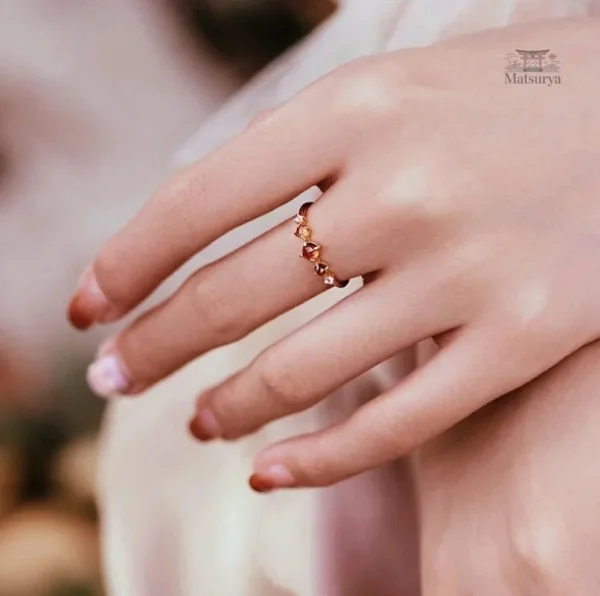 Bague en Grenat Orange et Ambre de soleil japonaise