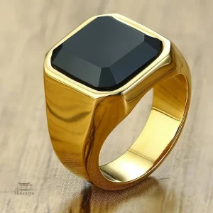 Bague carrée noire en acier japonais