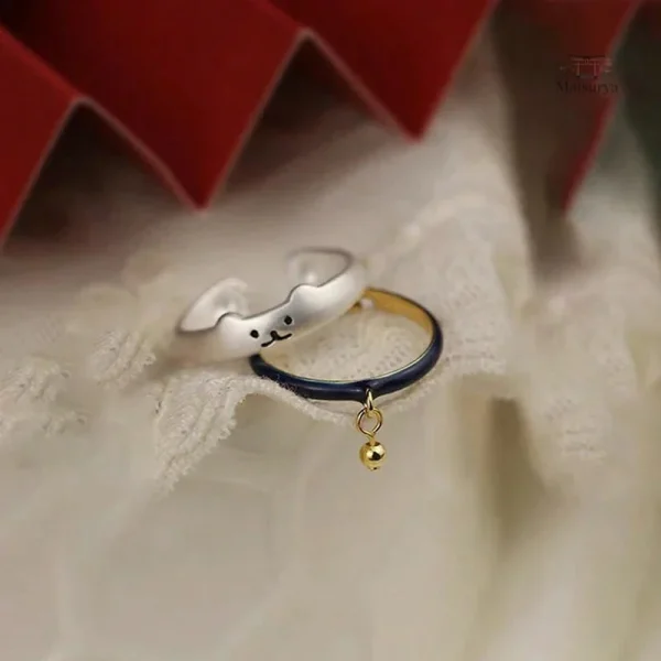 Bague japonaise chat avec cloche mignonne