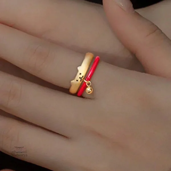 Bague design japonais chat et cloche originale