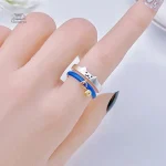 Bague Kawaii avec motif de chat et cloche