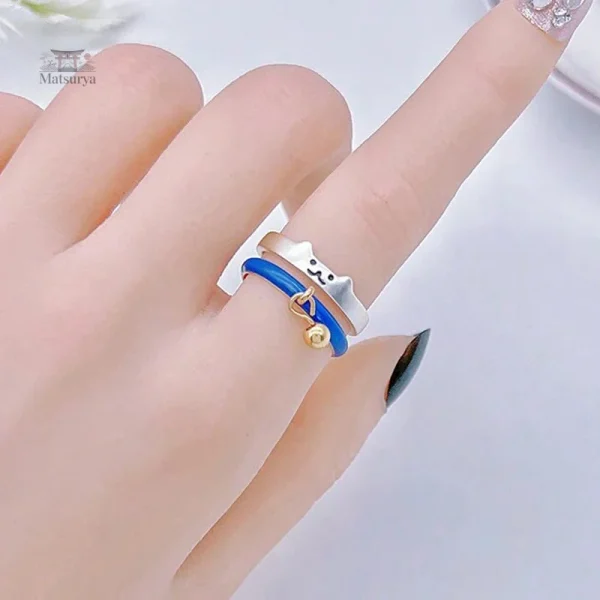 Bague Kawaii avec motif de chat et cloche