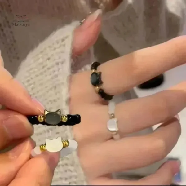 Bague petite silhouette de chat en obsidienne
