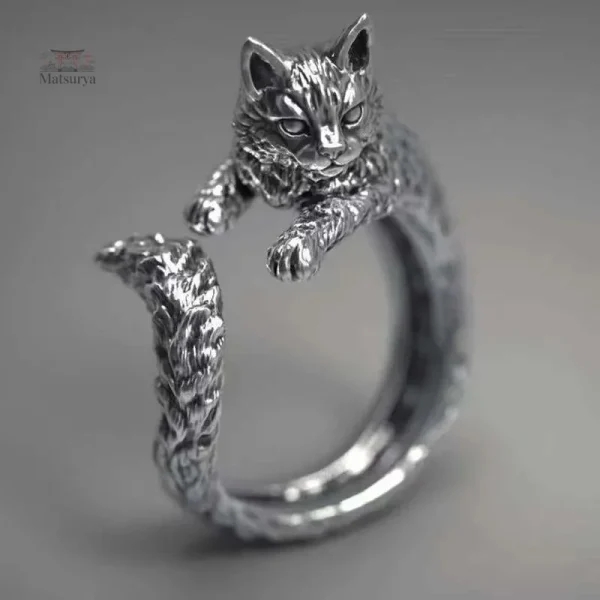 Bague Vintage Chat en Alliage Foncé