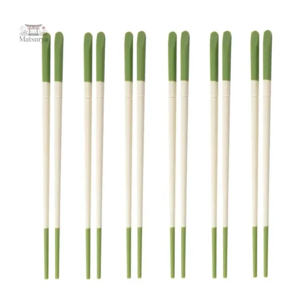 Baguettes Antidérapantes en Blanc et Vert pour Vaisselle Japonaise