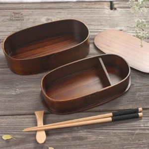 Boite bento en bois pour repas équilibrés à emporter