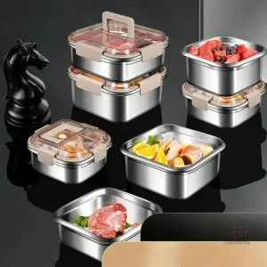 Boîte Bento carrée en inox pour repas équilibrés