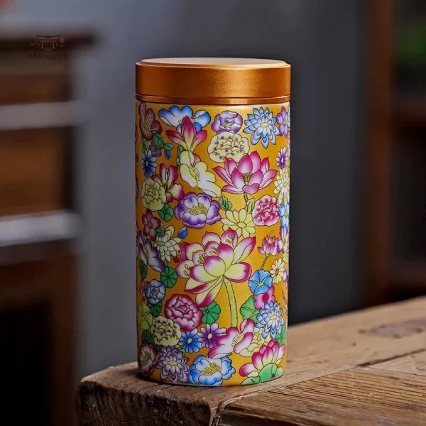 Rangement à Thé Japonais Orné de Fleurs Colorées