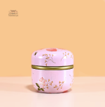 Boîte à thé ronde avec motifs japonais