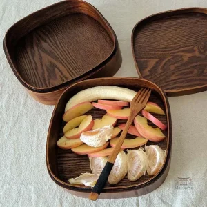 Bento en Bois à Deux Niveaux