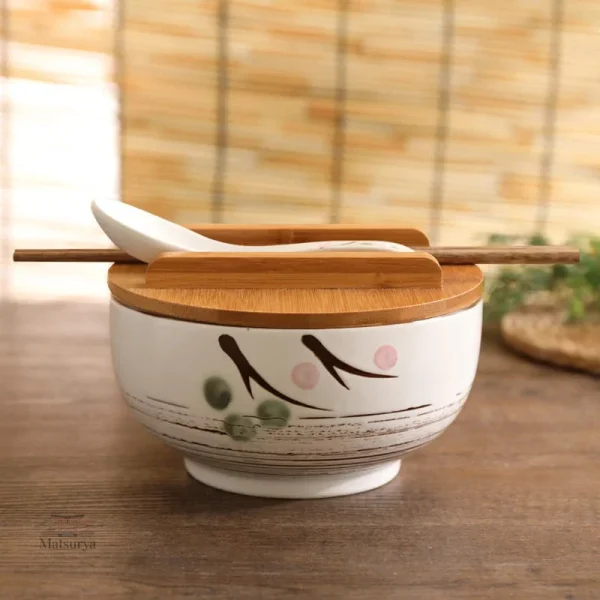 Bol japonais en céramique avec baguette assortie