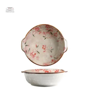 Bol japonais artisanal, décor fleuri délicat