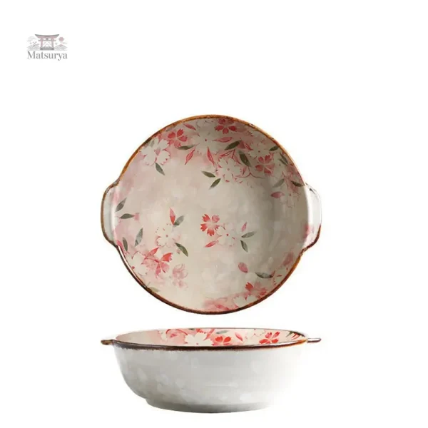 Bol japonais artisanal, décor fleuri délicat