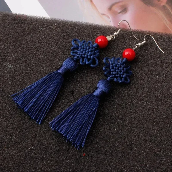 Boucle d'oreille japonaise en soie tressée, design noeud - vue 2