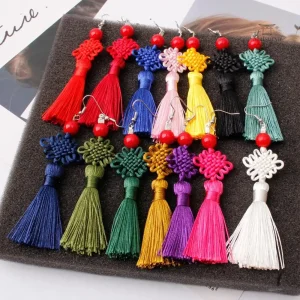 Boucle d'oreille en soie, style japonais noeud tressé