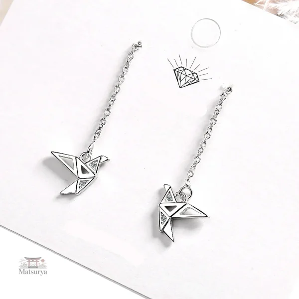 Boucle d'oreille japonaise en forme de grue