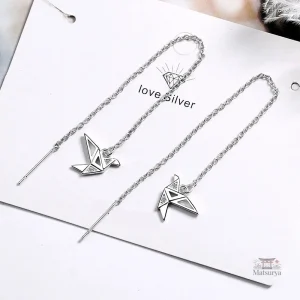 Grue origami en boucle d'oreille pendante