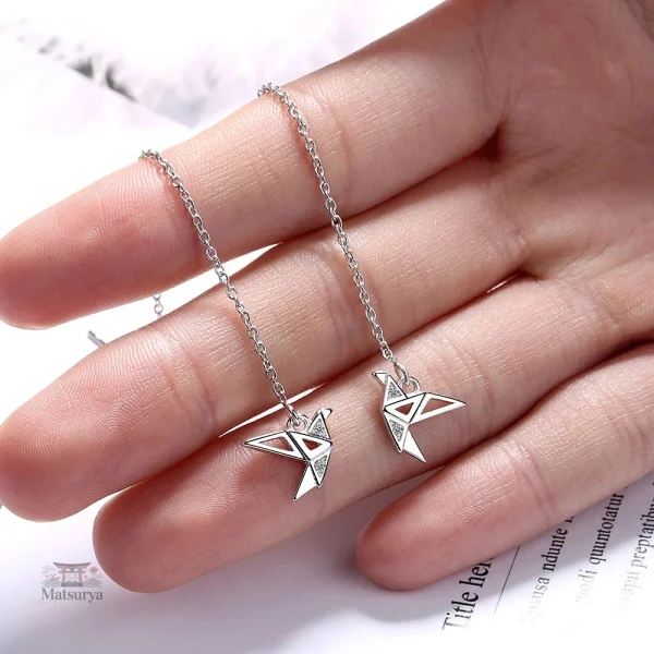 Boucle d'oreille artisanale grue origami japonaise